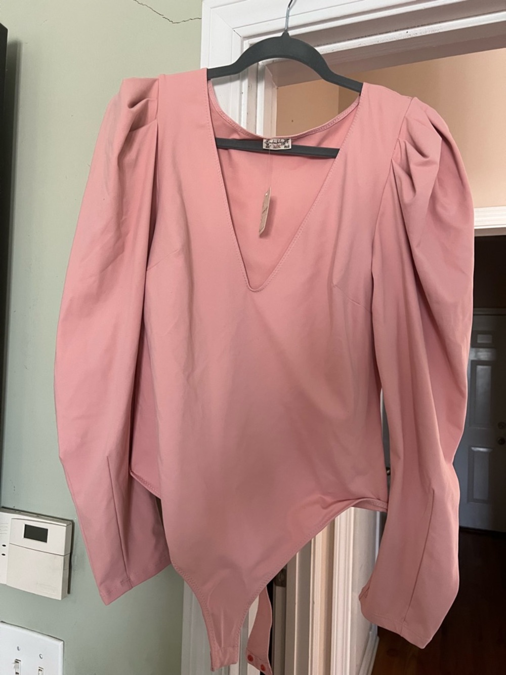 Free People Rose-Pink Puff Sleeve V-Neck Bodysuit